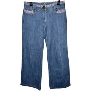 Jinoo Milano Jeans 6 Tweed Boucle High Rise Wide Leg Straight Denim Med Wash